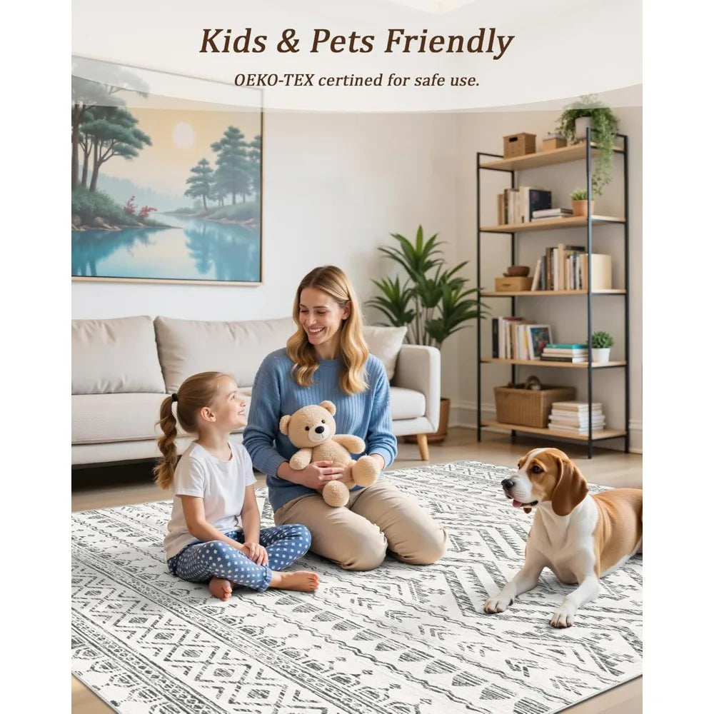 Moroccan Style Washable Microfiber Polyester Durable MachineMade Rug Living Room