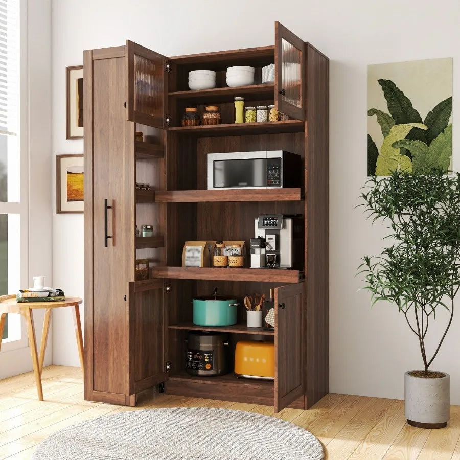 Farmhouse Pantry Cabinet With Pullout Multitier Storage