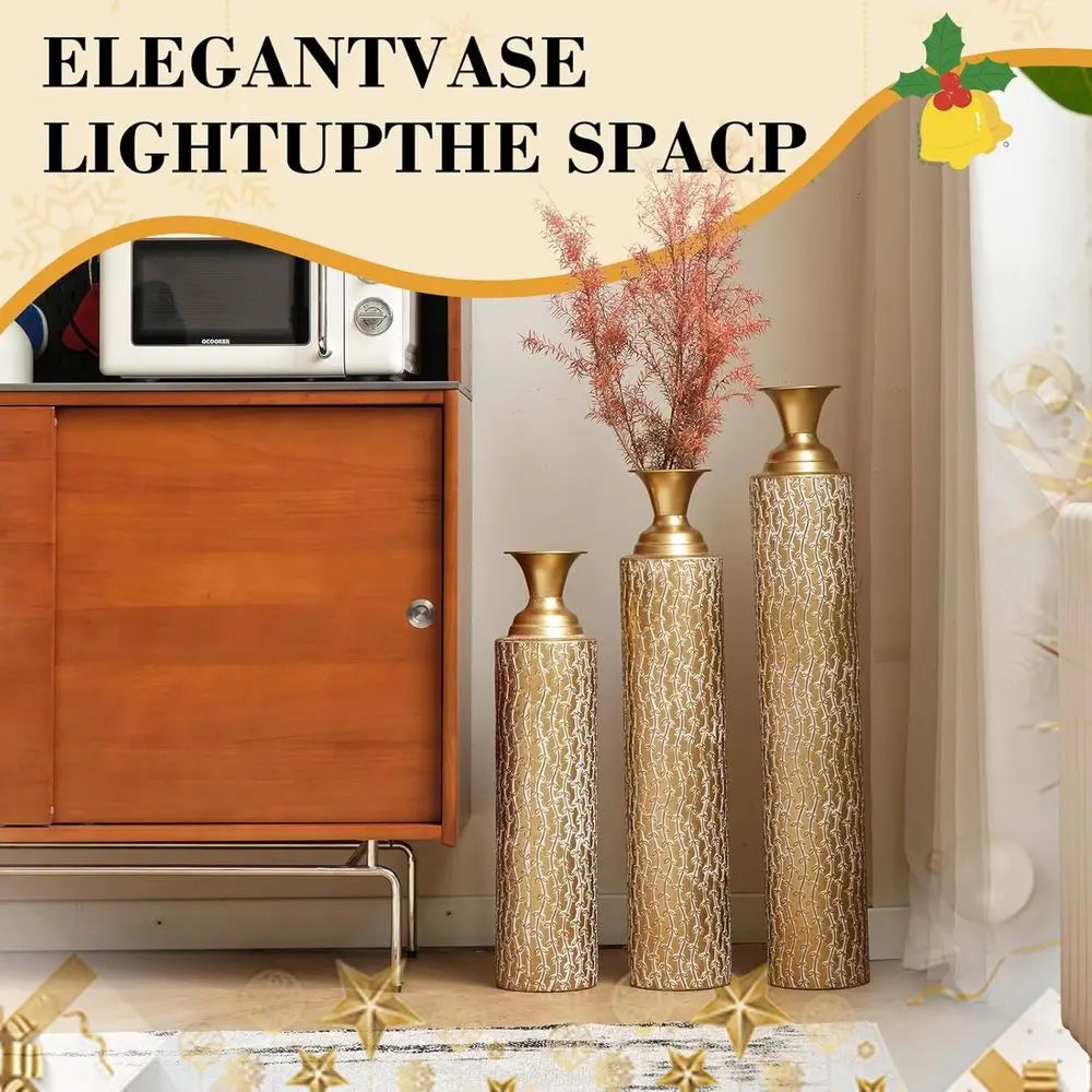 Decorative Tall Metal Floor Vases Set of 3