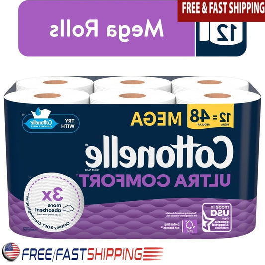Ultra Comfort Soft Toilet Paper 2 Ply 12 Mega Rolls Absorbent FSC Certified Virgin Wood Pulp