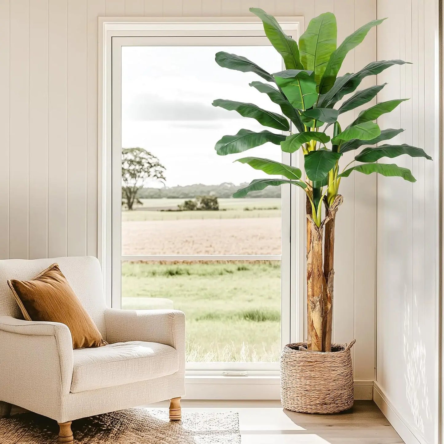 HiMISCN Artificial Banana Tree With Faux Leaves for Home Decor