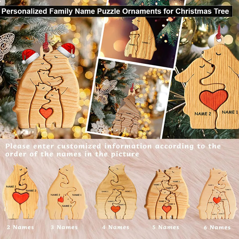 NONED Personalized Bear Family Wooden Puzzle With Free Engraving
