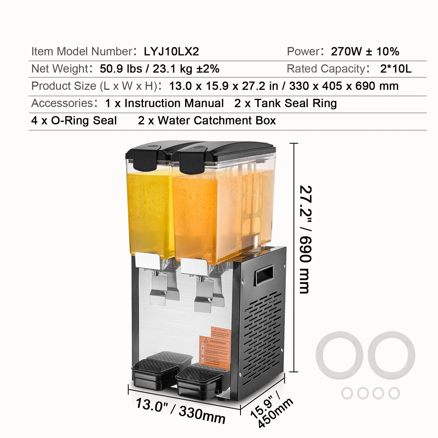 SucceBuy 1/2 Tanks Commercial Beverage Dispenser 10L/12L/18L Per Tank Juice Dispenser Stainless Steel Ice Tea Drink Machine