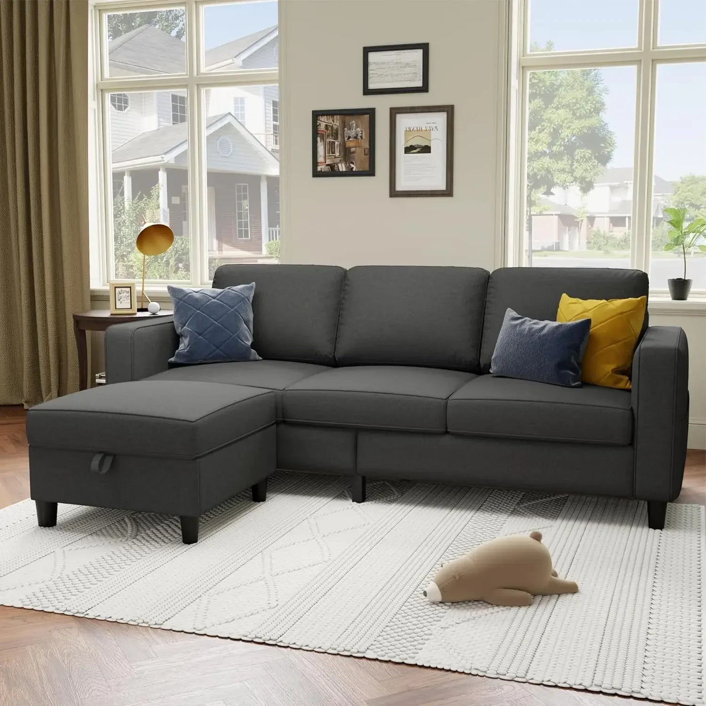 L-Shaped Sectional Sofa Pet-Friendly Linen Modular 3-Seater