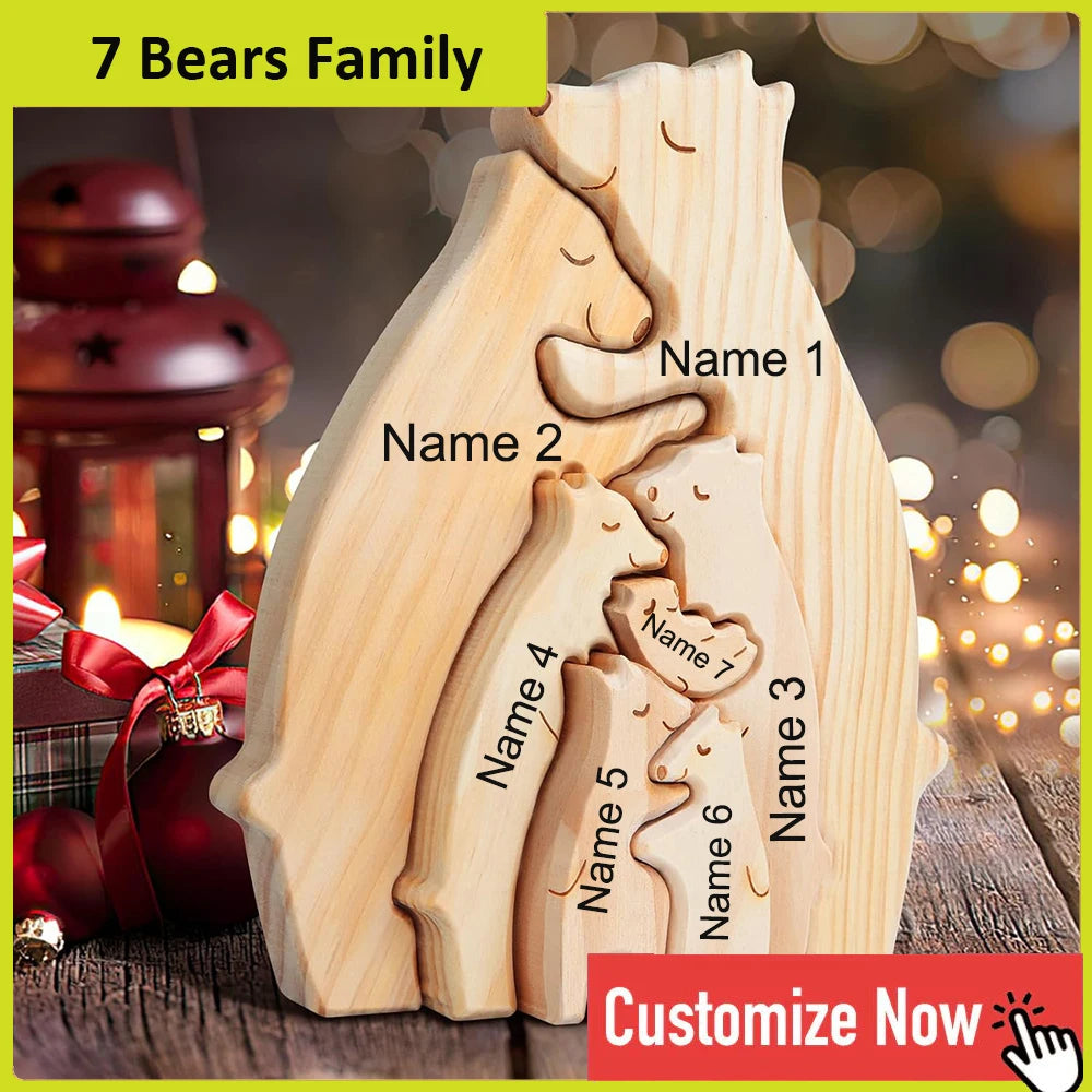 NONED Personalized Bear Family Wooden Puzzle With Free Engraving