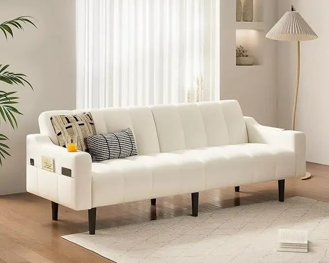 HUANZHUANG Faux Leather Sofa Bed With Adjustable Backrest