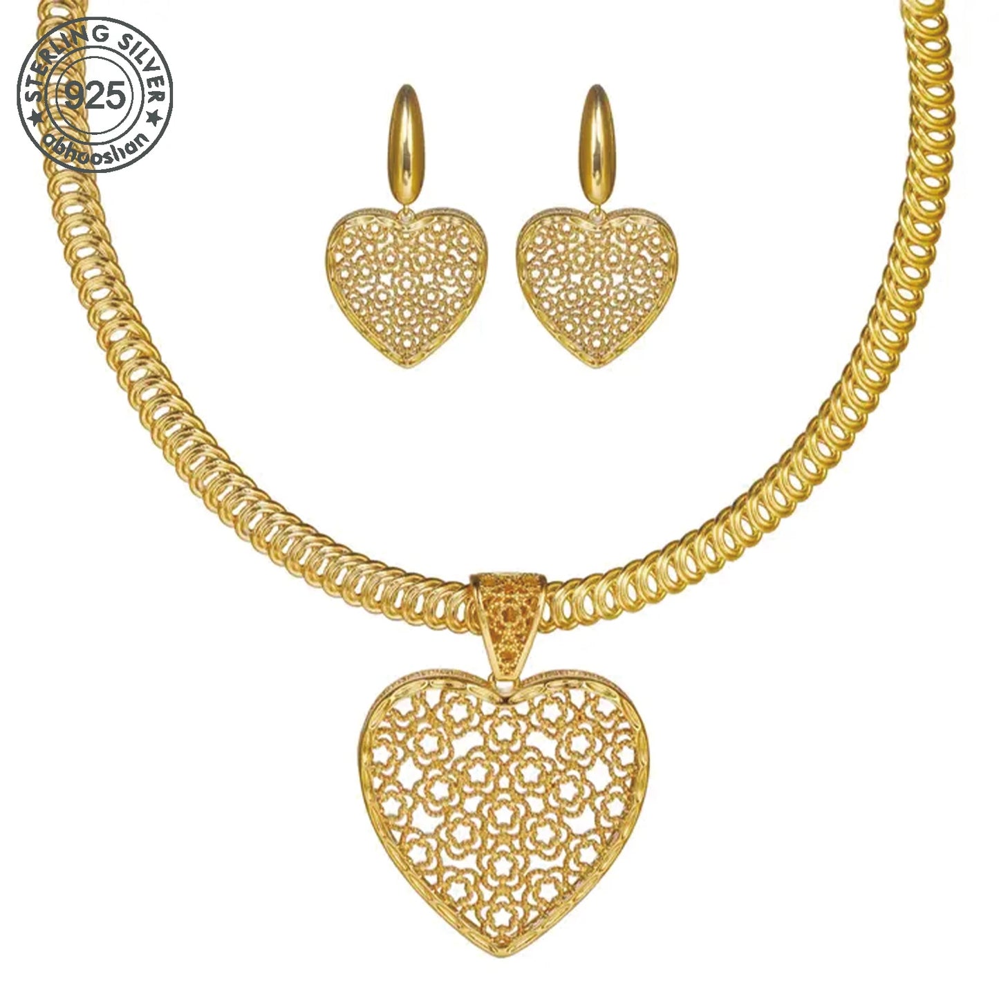 925 Silver Two Piece 18K Gold Plated Boho Heart Jewelry