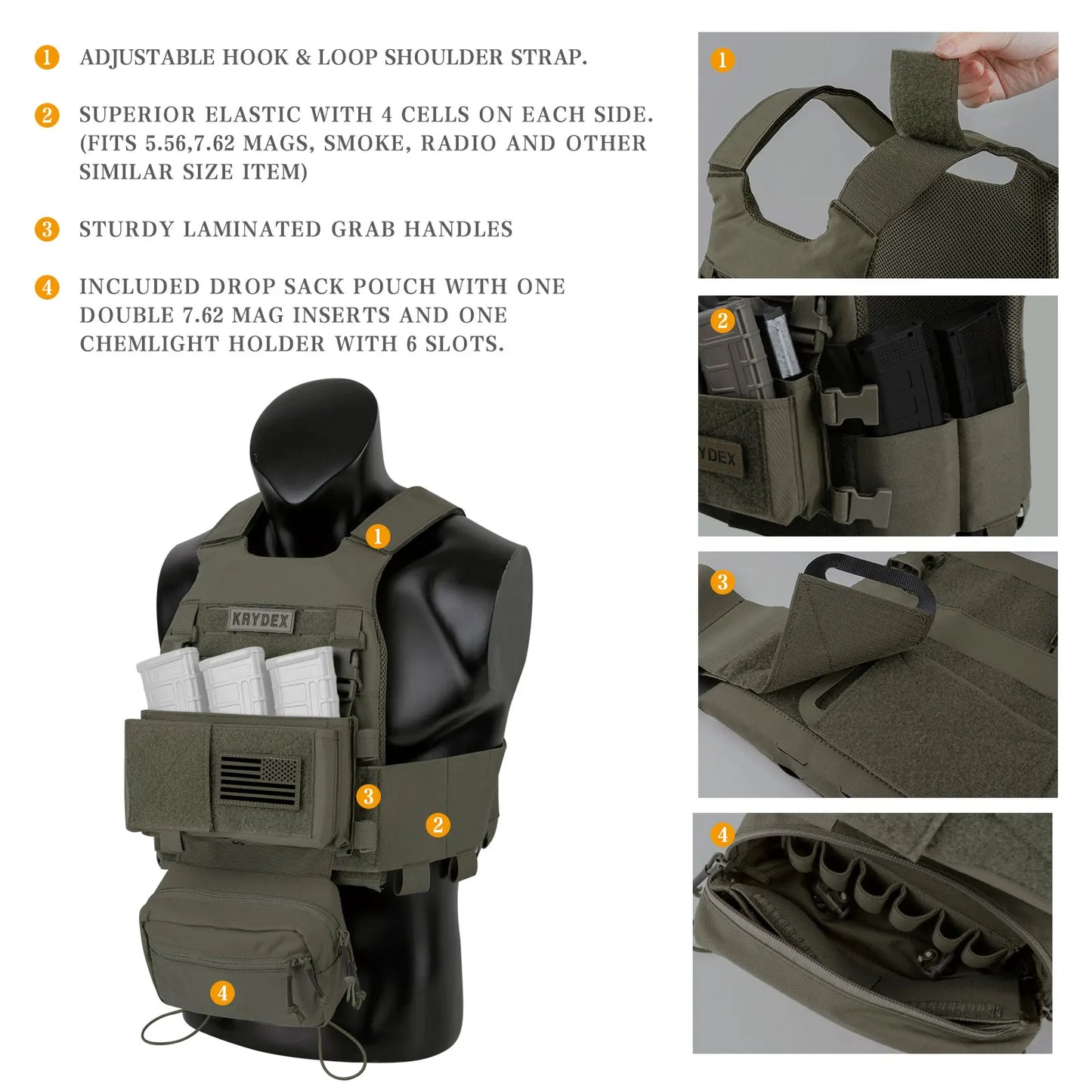 KRYDEX FCS Slickster Tactical Vest Plate Carrier With Drop Pouch