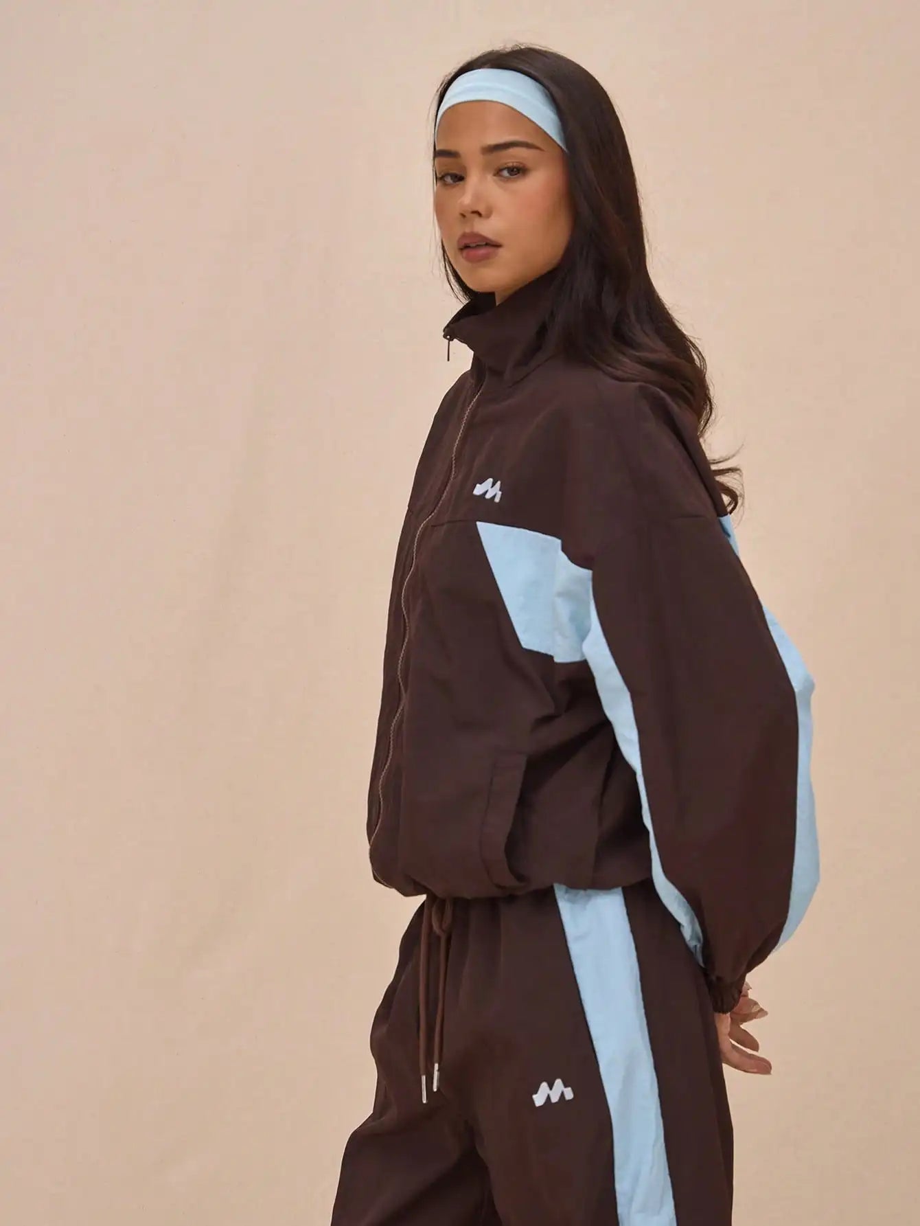 Oversized Nylon Track Jacket with Contrast Panels, Full Zip, Sporty Style for Spring Festival & Everyday Wear