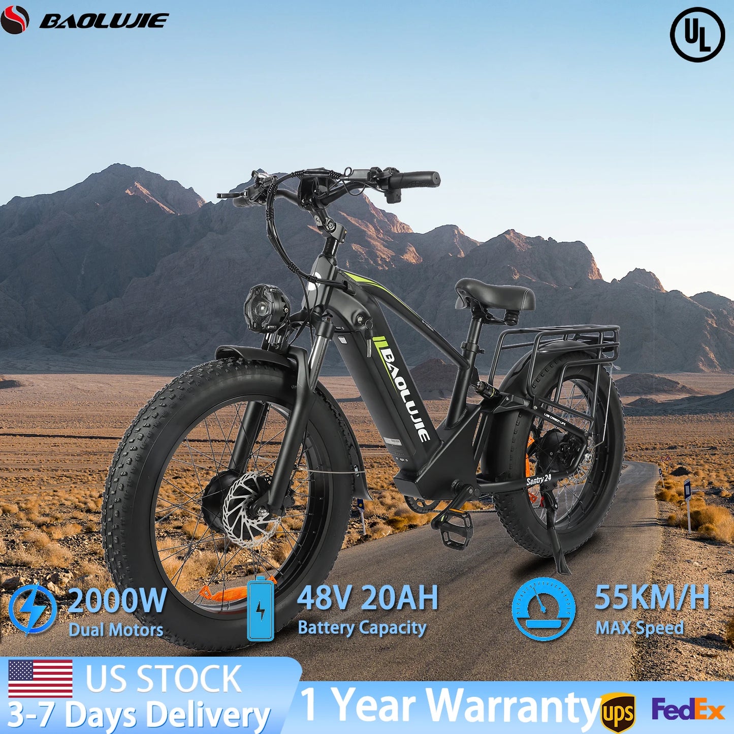 Baolujie 2401 Dual Motor 2000W 48V Removable Battery Electric Bike