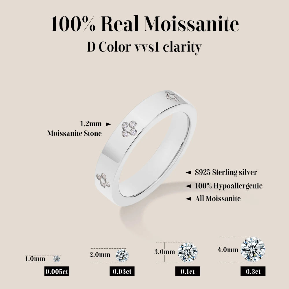 ATTAGEMSC Moissanite Ring S925 Sterling Silver Women's Wedding Band