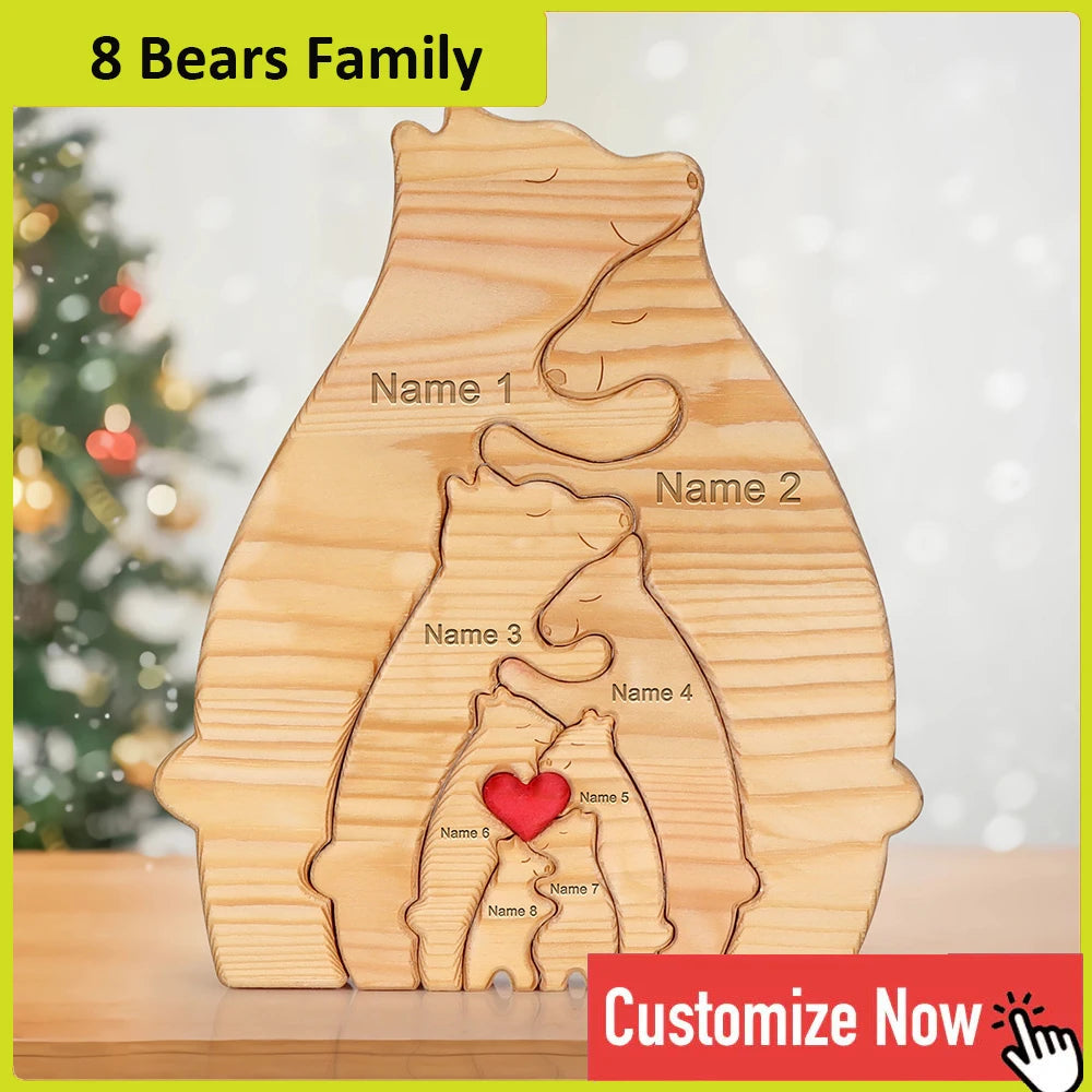 NONED Personalized Bear Family Wooden Puzzle With Free Engraving