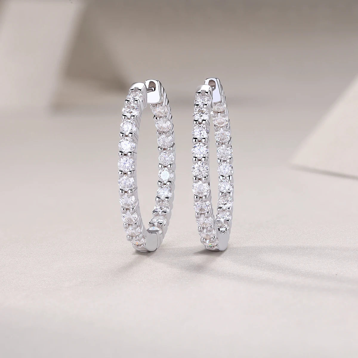 JIUZUAN Moissanite Hoop Earrings 925 Sterling Silver 18K Gold Plated
