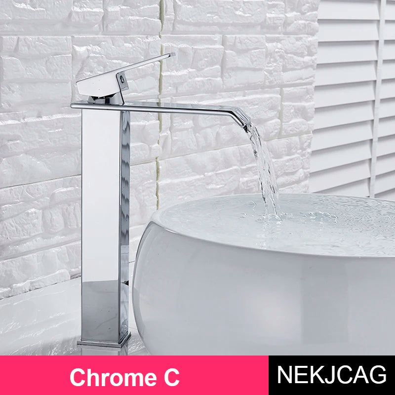 Matte Black Basin Faucet Waterfall Washbasin Vanity Above Counter Sink Faucet Hot & Cold Mixer Tap Deck Mounted Bathroom Crane