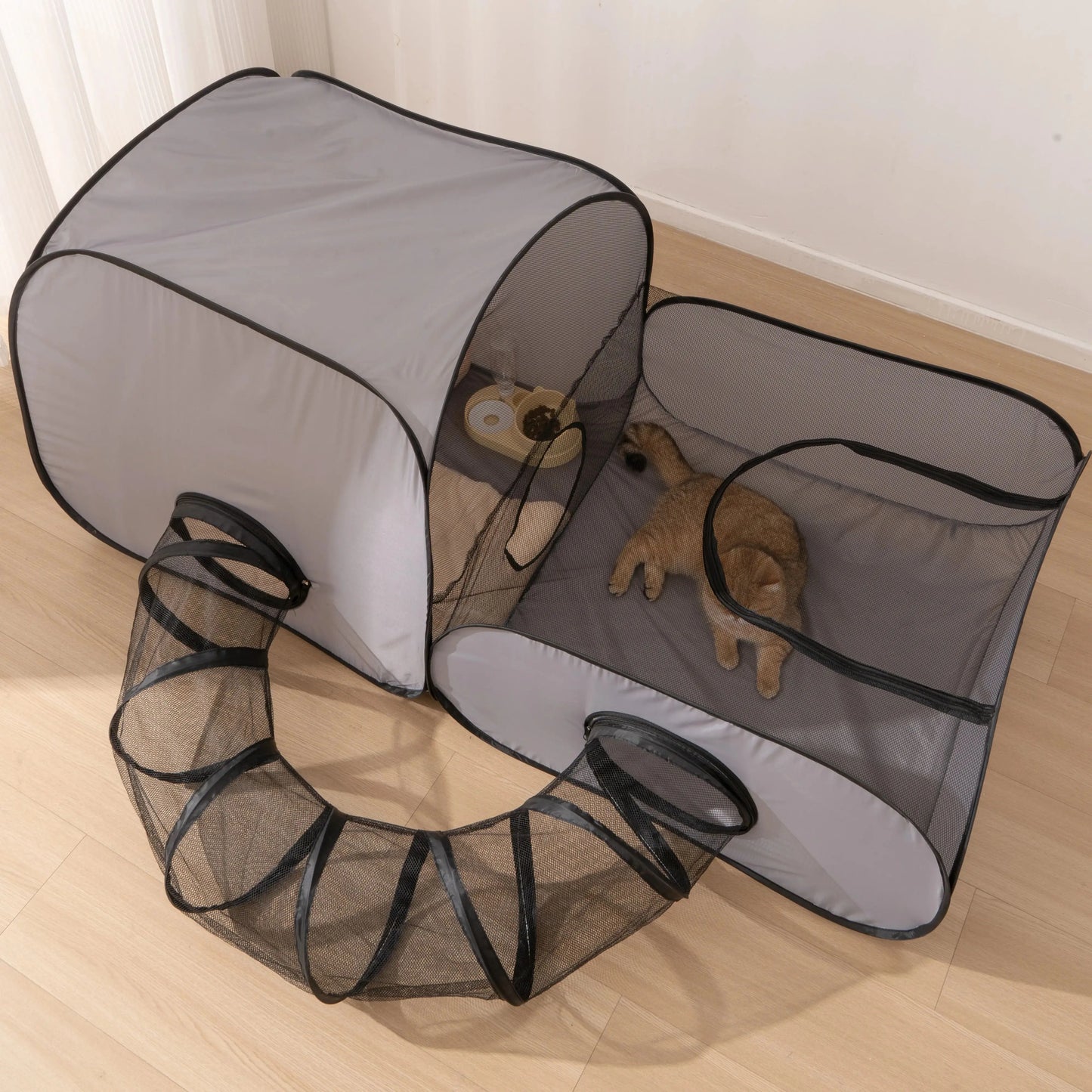 Foldable Oxford Cloth Cat Dog Bed With Play Tunnel Nest