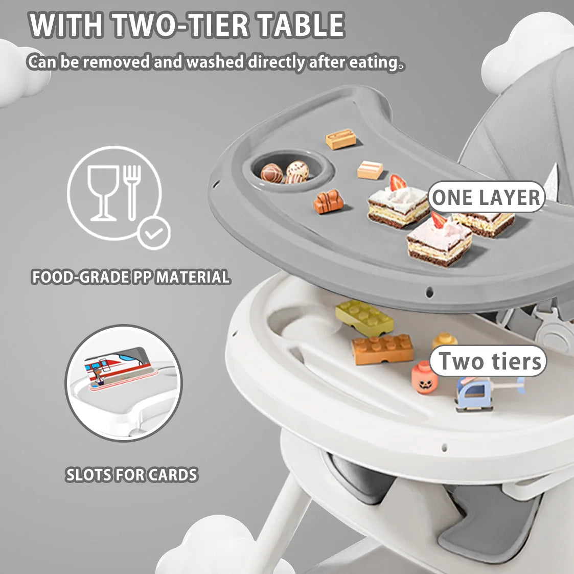 PIORLADO Foldable Baby High Chair E500 Tray Toy Rack
