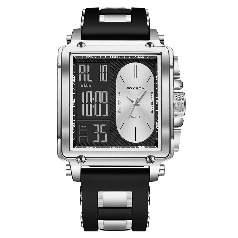 Foxbox Square Digital Quartz Mens Wristwatch Silicone Strap