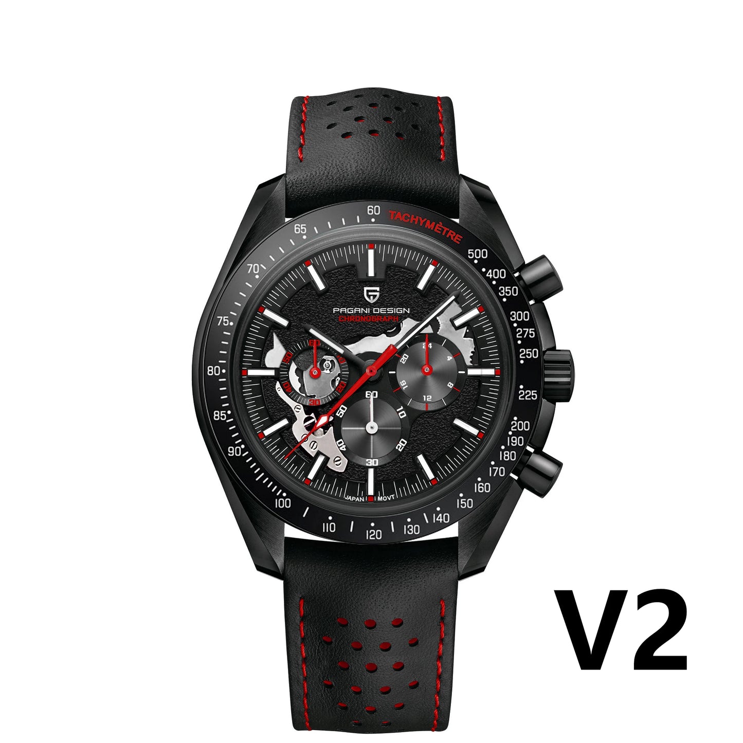 PAGANI DESIGN Moon Dark Mens Skeleton Chronograph Watch