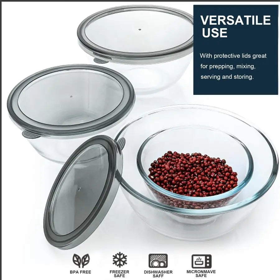 Glass Mixing Bowls with Lids, 4 Packs Glass Bowl Set, Nesting Bowls for Meal Prep, Food Storage, Bowls For Cooking, Baking, BPAF