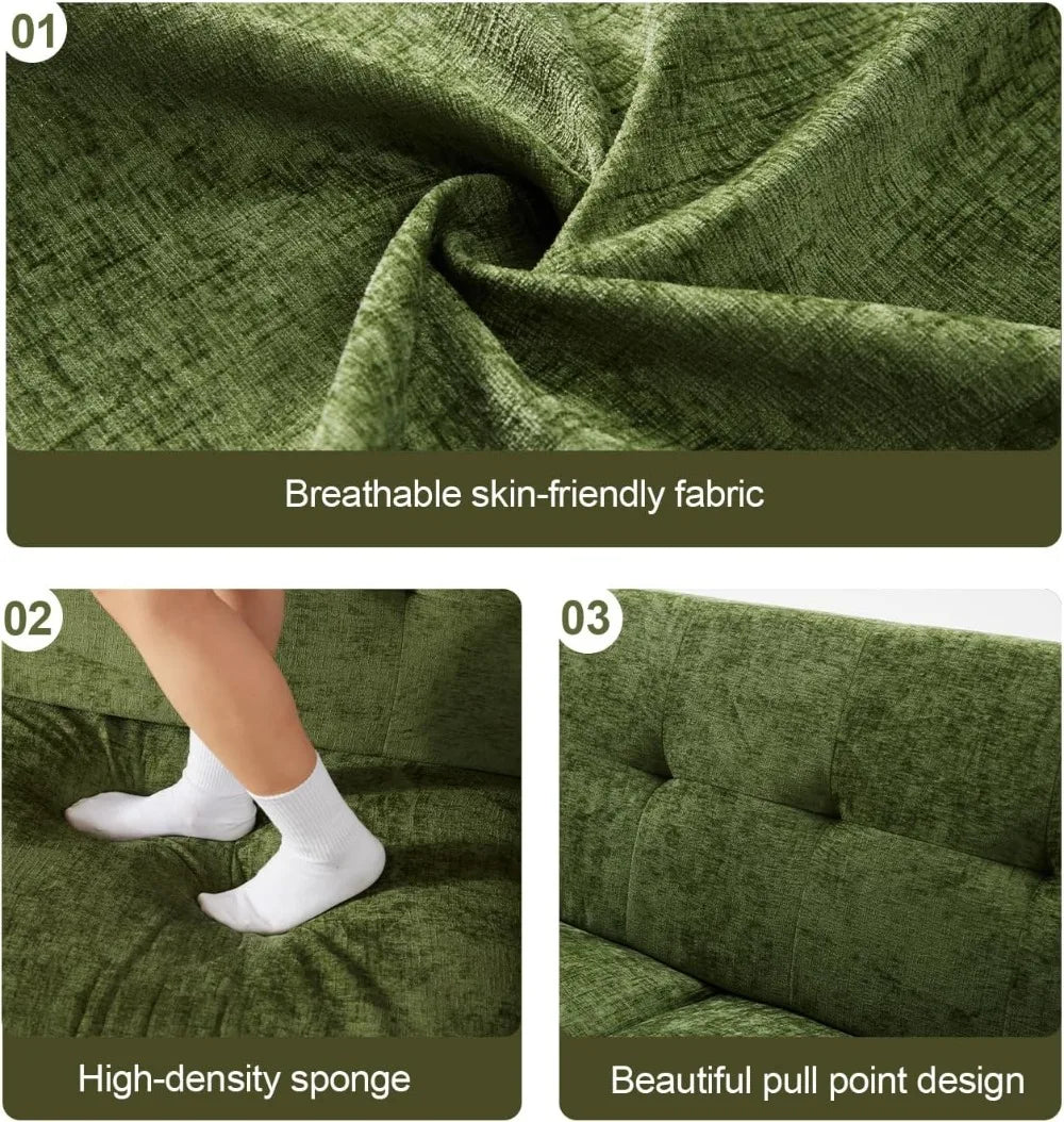 77" W Loveseat Sofa Chenille Couch for Living Room, Small Spaces, Easy Assembly, Green Olive Mid Century Modern Design