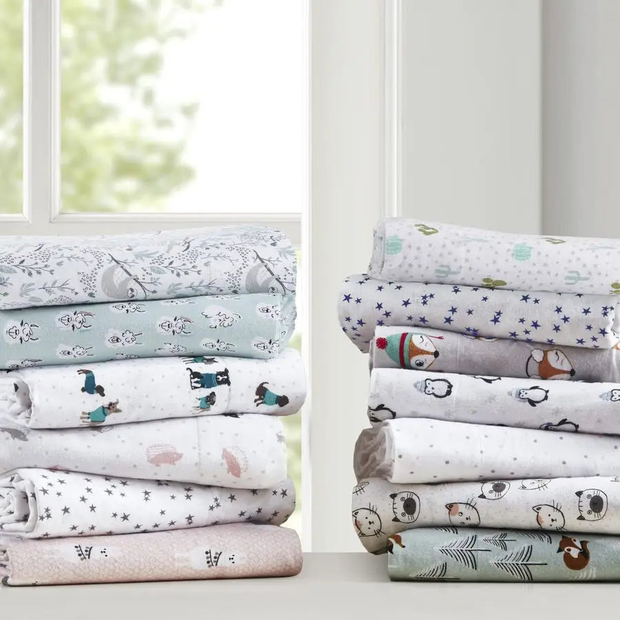 Cozy Flannel Animal Print Dogs Sheet Set 3 Piece Bedding