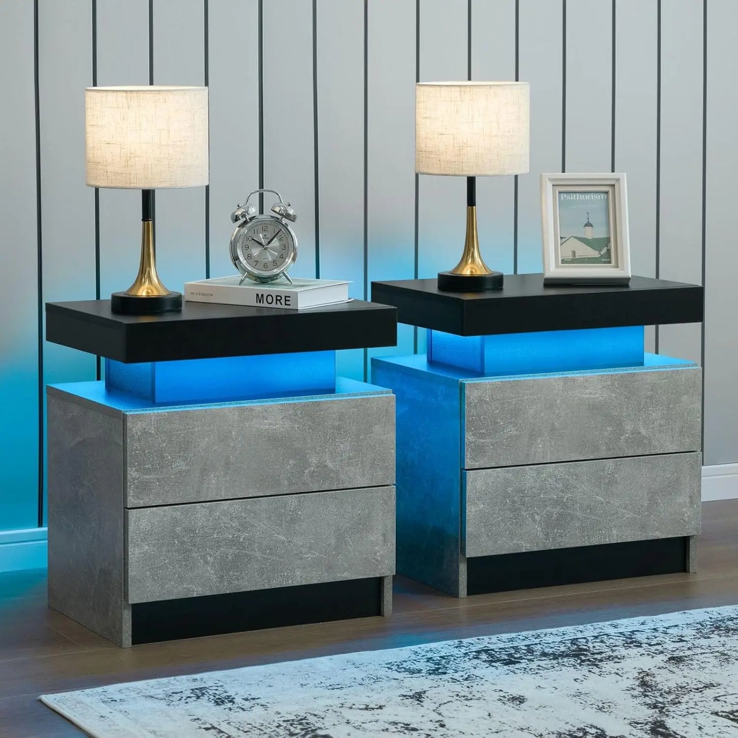Nightstand Set of 2 LED Nightstand with 2 Drawers,Night Stand Set 2 with LED Light,Bedside Table with Drawers for, Customized
