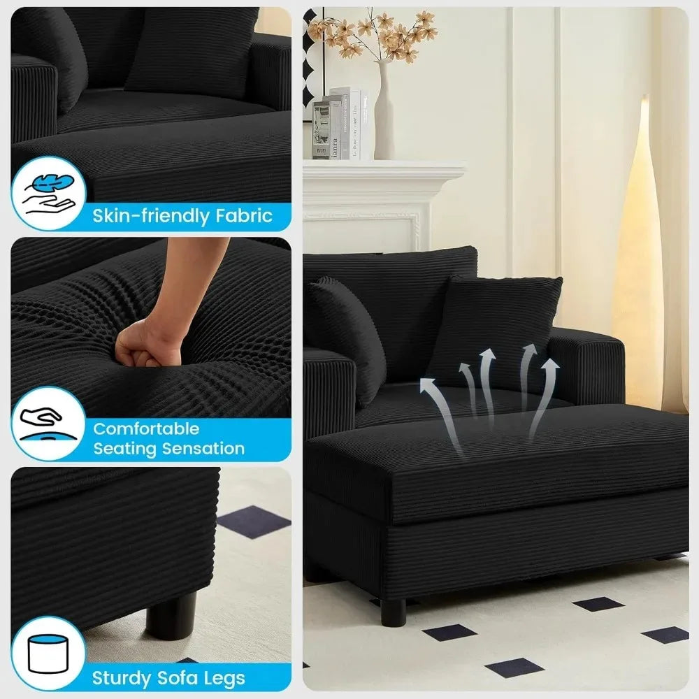 Corduroy Chaise Lounge With Ottoman And Pillows For Deep Seating Comfort Home Furniture