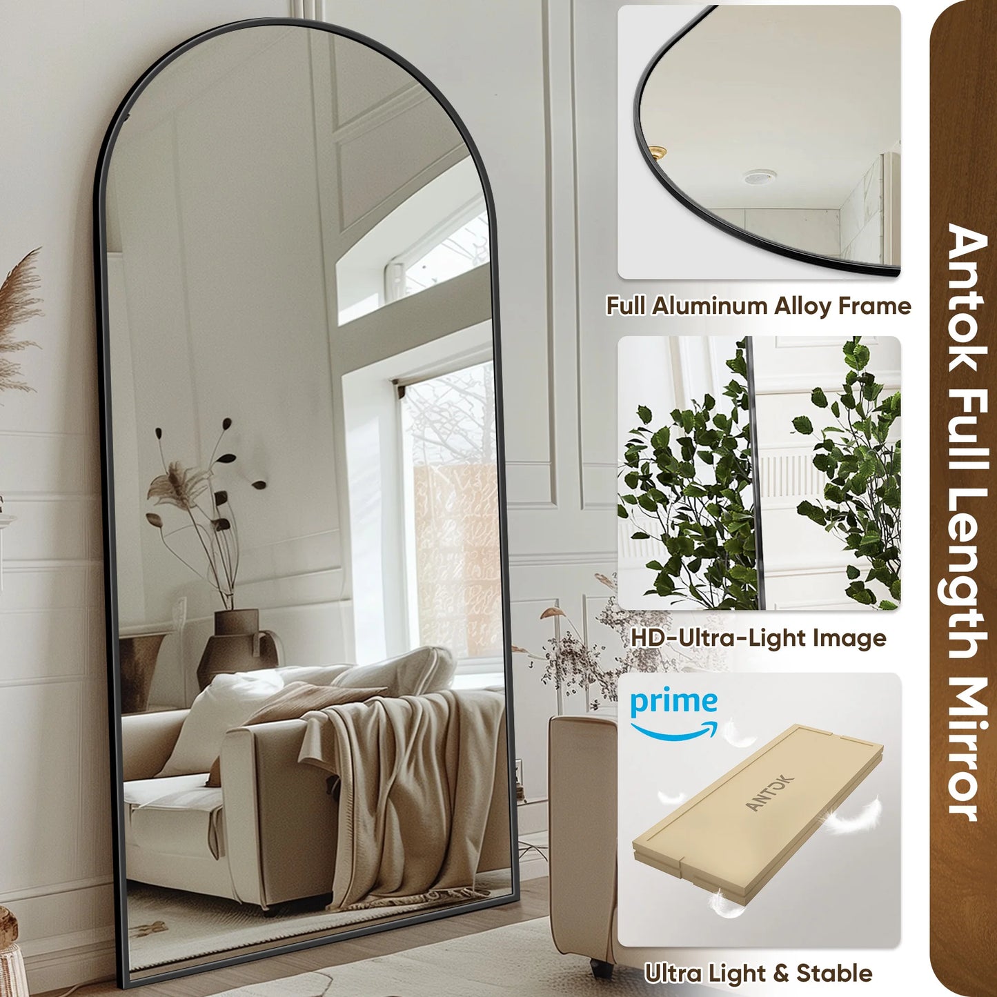 Antok Arch Floor Mirror Freestanding Full Length for Bedroom and Living Room Decor