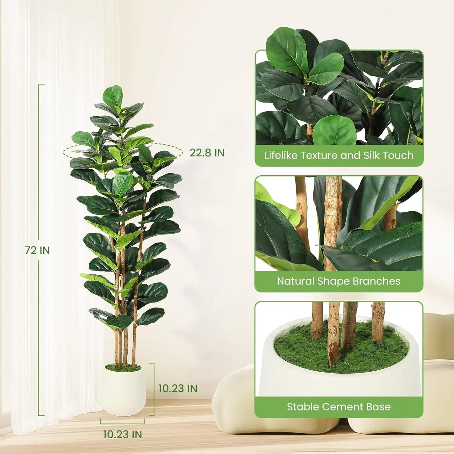 HiMIS Artificial Fiddle Leaf Fig Tree With Pot