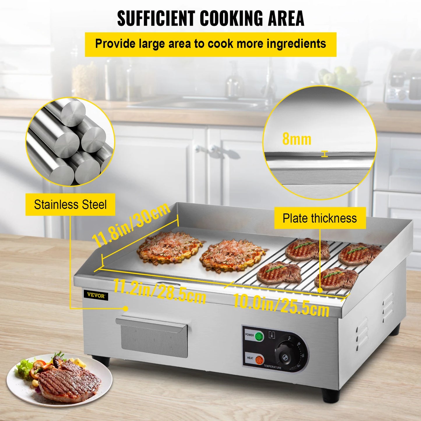 SucceBuy 14"-22" Electric Countertop Griddle Teppanyaki Grill 1600W/3200W Stainless Steel Flat Top Grills for Pancake Chicken