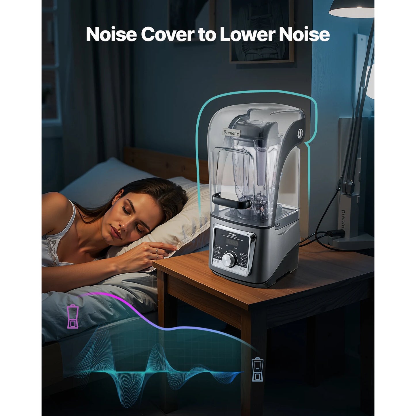 Succebuy 2.5L/3.5L Electric Blender for Smoothies 1400W Multi-Functional Food Processing Blender&Noise Cover for Kitchen