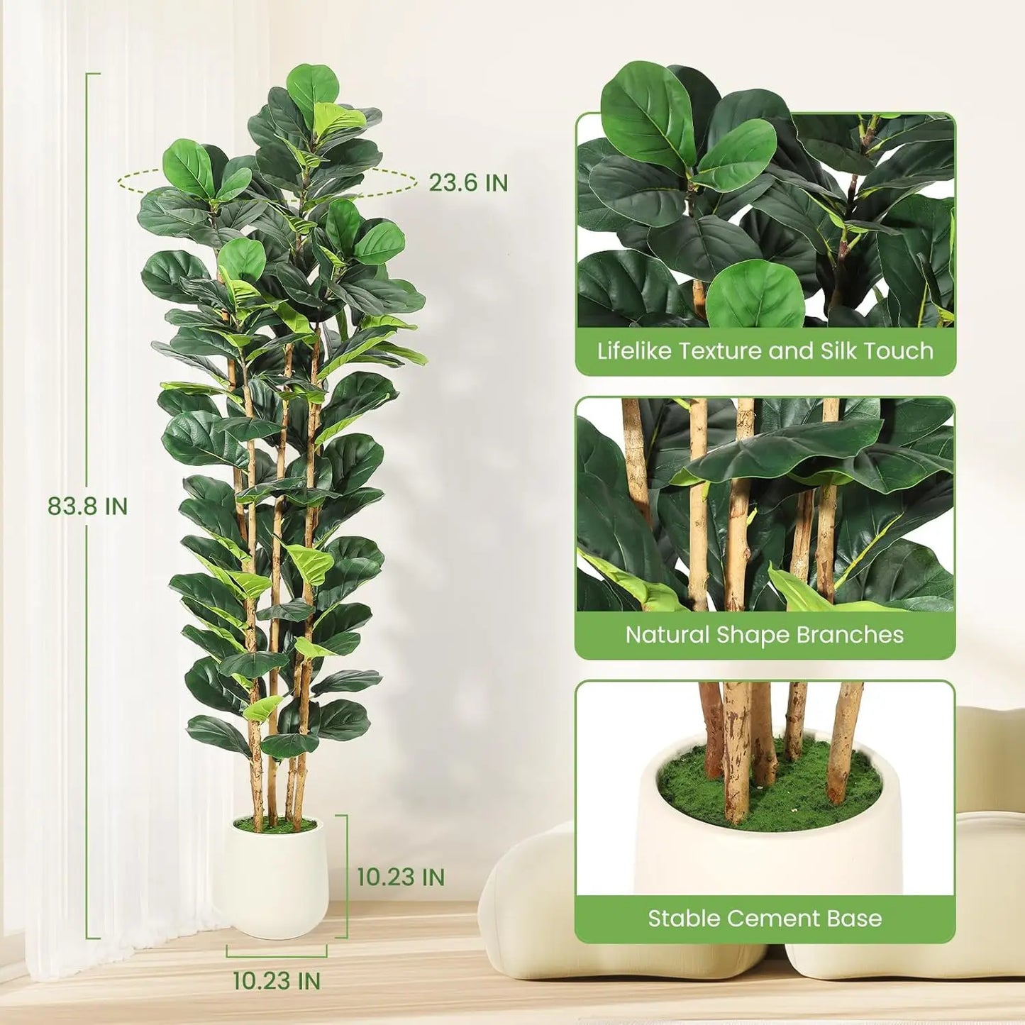 HiMIS Artificial Fiddle Leaf Fig Tree With Pot