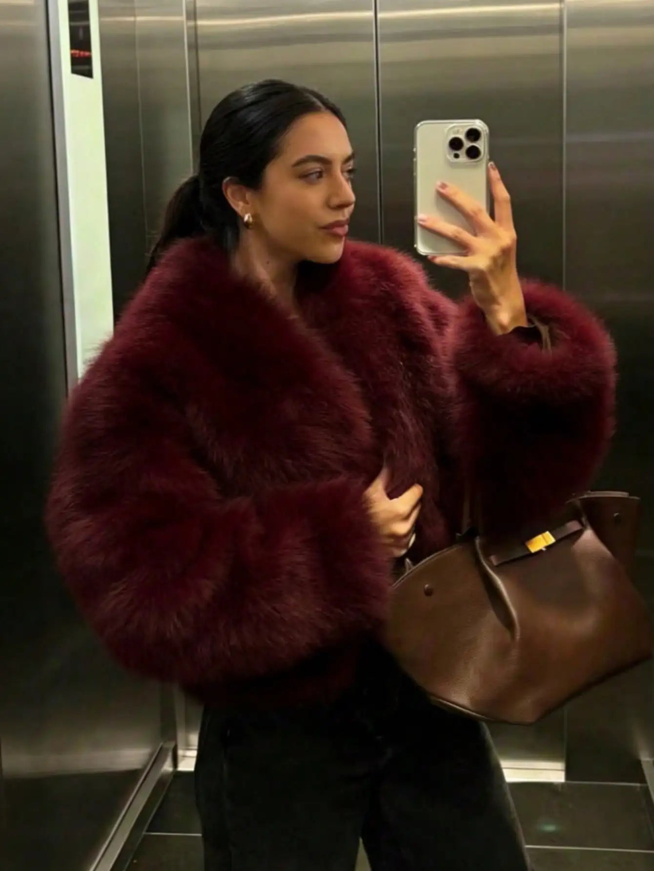 Faux Fox Fur Short Jacket for Women, Winter Warm Cozy Coat with Plush Collar, Fashionable Street Style