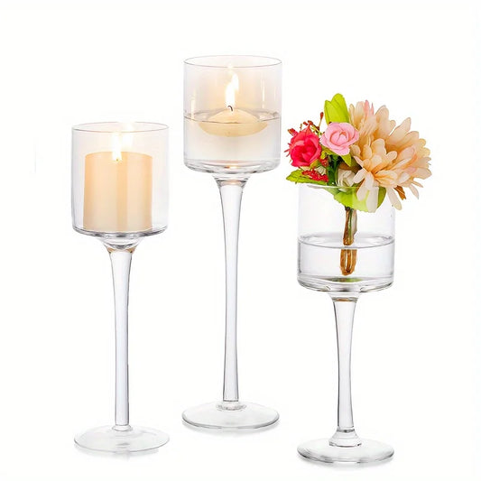 Glass Tealight Candle Holders Set of 3 for Wedding Decor