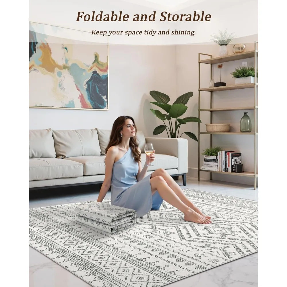 Moroccan Style Washable Microfiber Polyester Durable MachineMade Rug Living Room