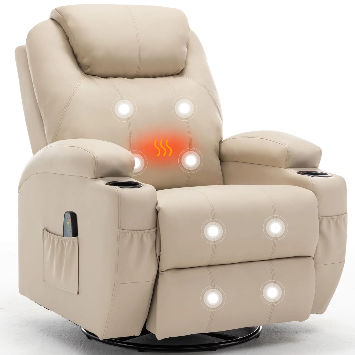 KORSER Recliner Chair With Massage And Heat 360 Degree Swivel Rocker With Remote Control Cup Holder For Living Room