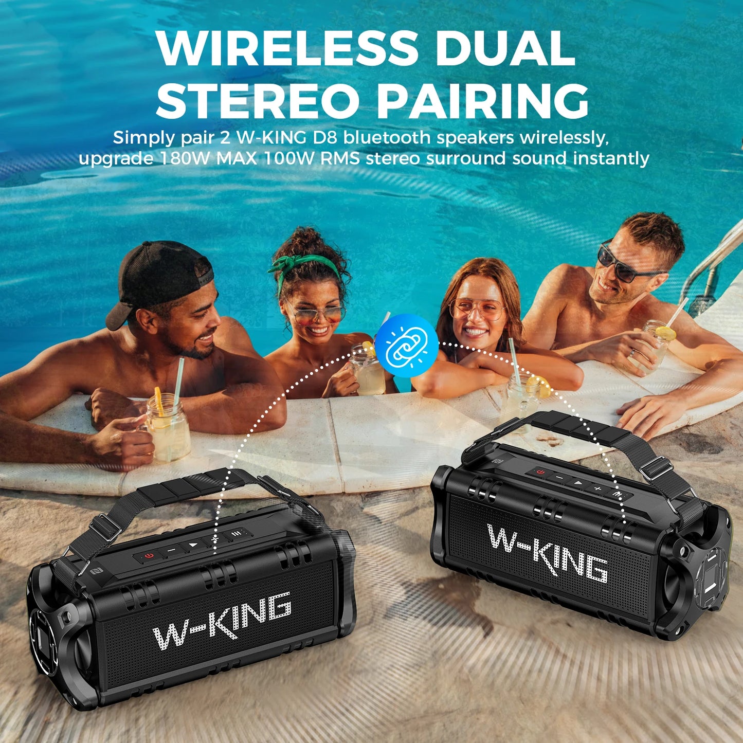 W King Bluetooth Speaker 90W Peak 50W RMS IPX6 Waterproof