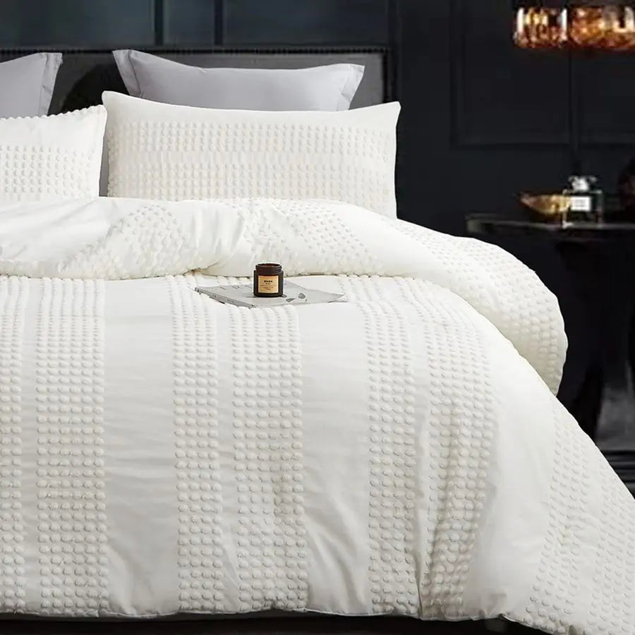 Cotton Microfiber Comforter Set Three Piece Boho Tufted Jacquard