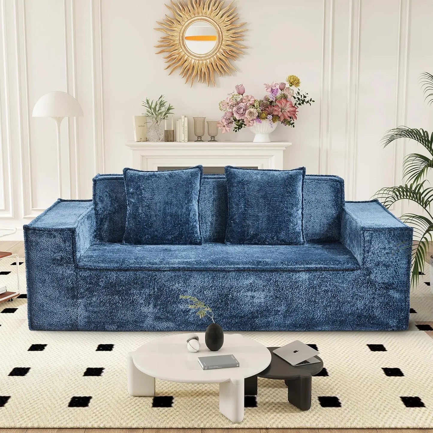 Chenille Upholstered Modern Cloud Loveseat Sofa Includes 2 Pillows