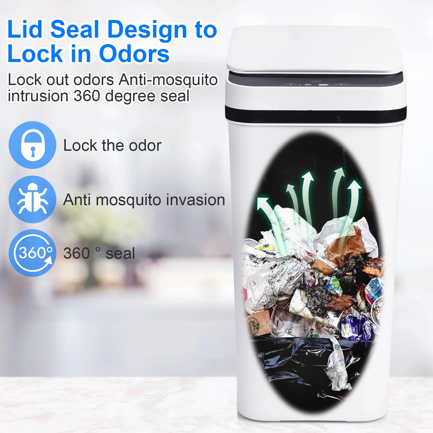 NONECN 2 Bundle UltraSlim Automatic OdorBlocking Touchless Motion Sensor TrashReceptacles