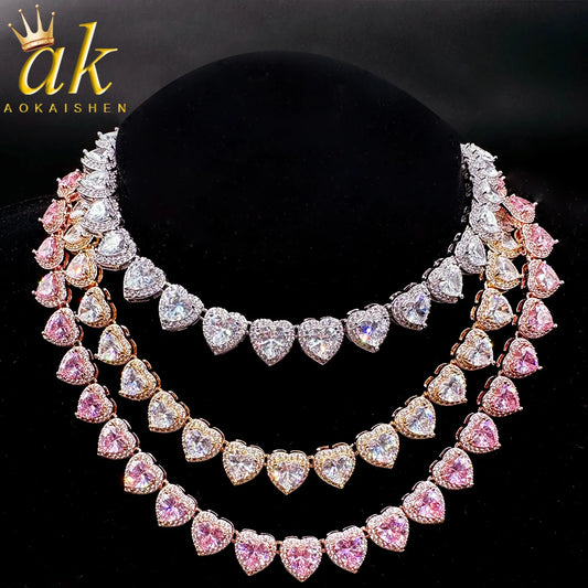 Aokaishen Clustered Heart Tennis Chain Necklace For Women