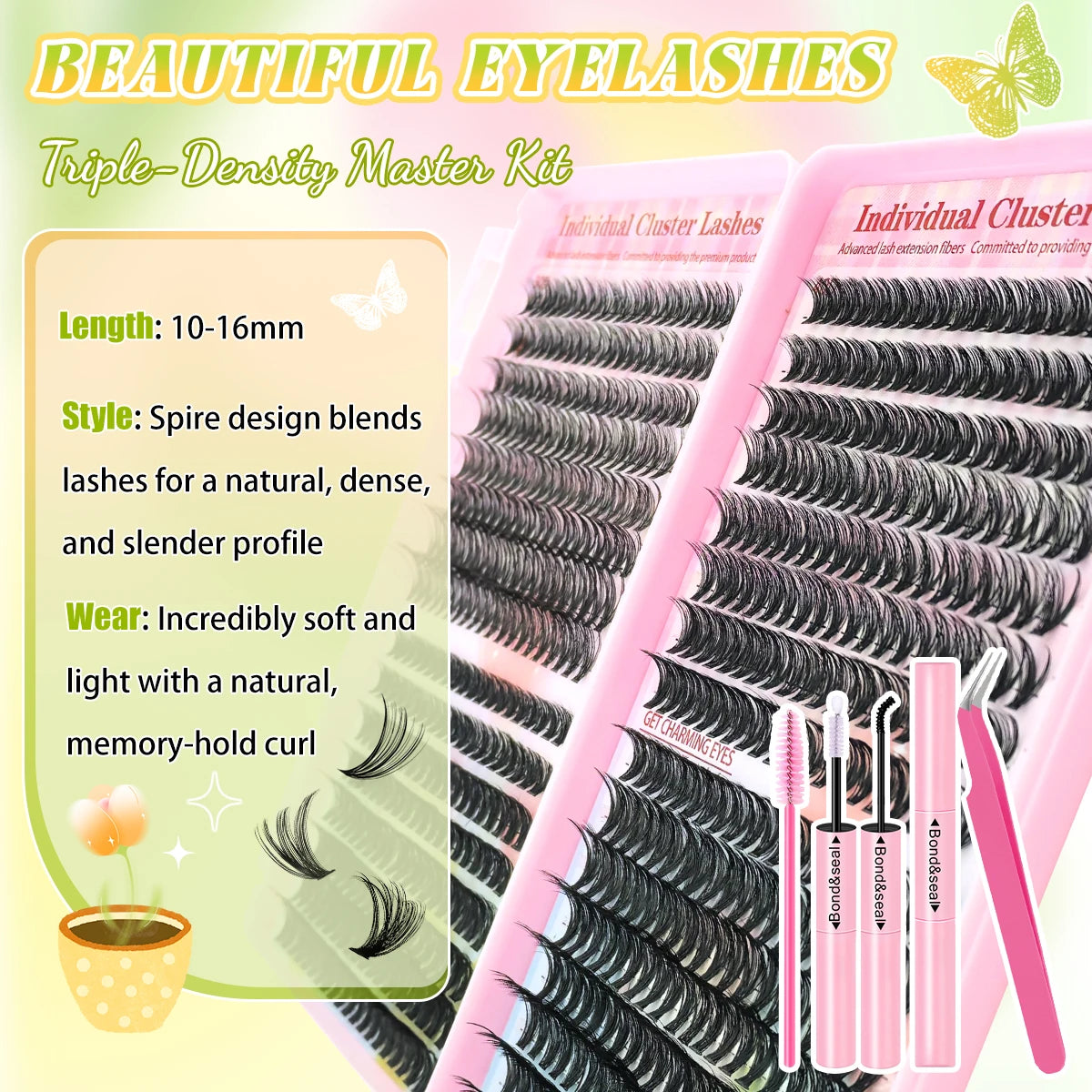 Clustered D Curl Eyelash Strips With Application Tools DIY Friendly