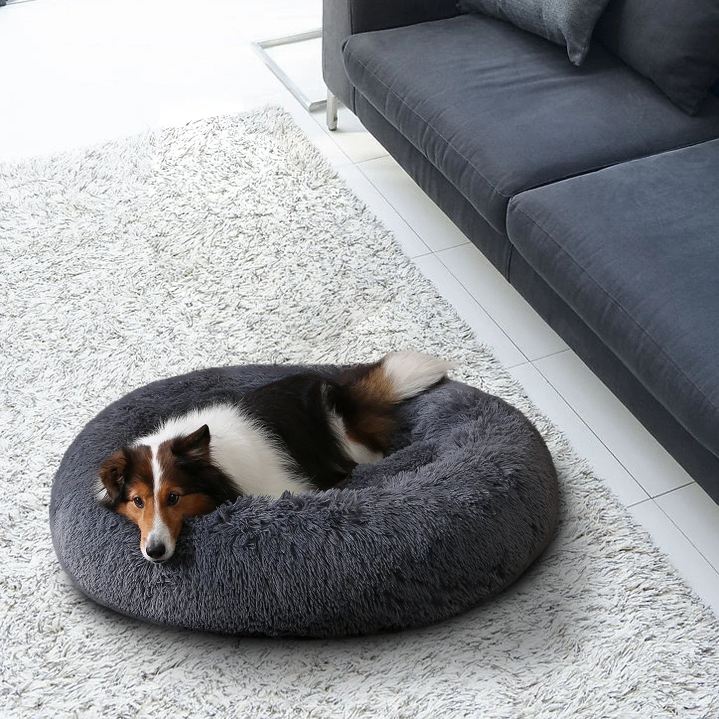 NONECN Round Plush Dog Kennel Bed For Winter Warm Comfort
