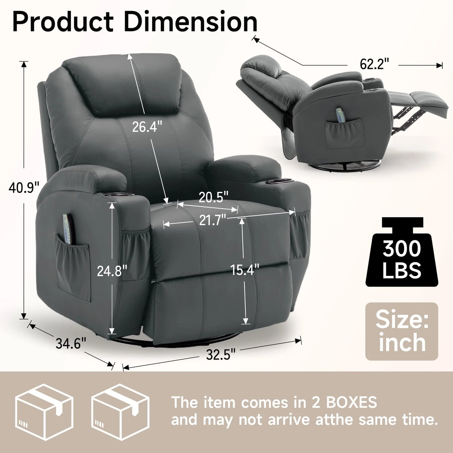 KORSER Recliner Chair With Massage And Heat 360 Degree Swivel Rocker With Remote Control Cup Holder For Living Room