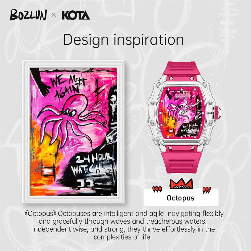 Bozlun Automatic Watch Octopus Comic Design Casual Sports Wristwatch