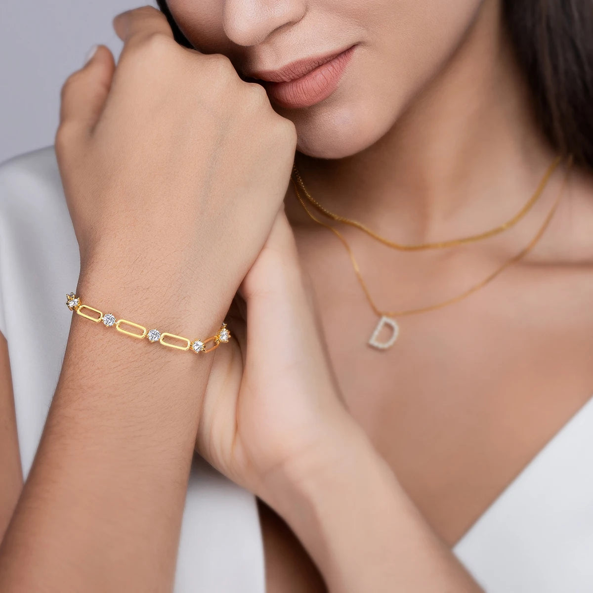 Moissanite Bracelet Chain Design 925 Sterling Silver 18K Gold Plated