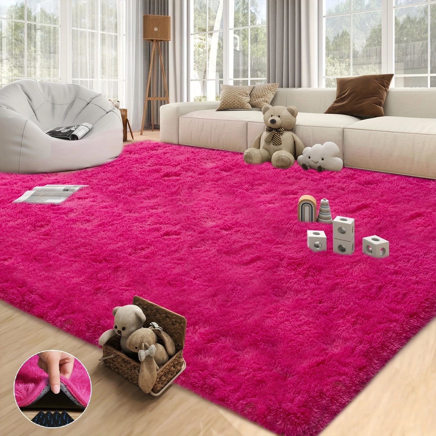 Noned Soft Shaggy Non Slip Rug for Living Room Bedroom Nursery Luxury Plush Carpet Includes Four Rug Stickers