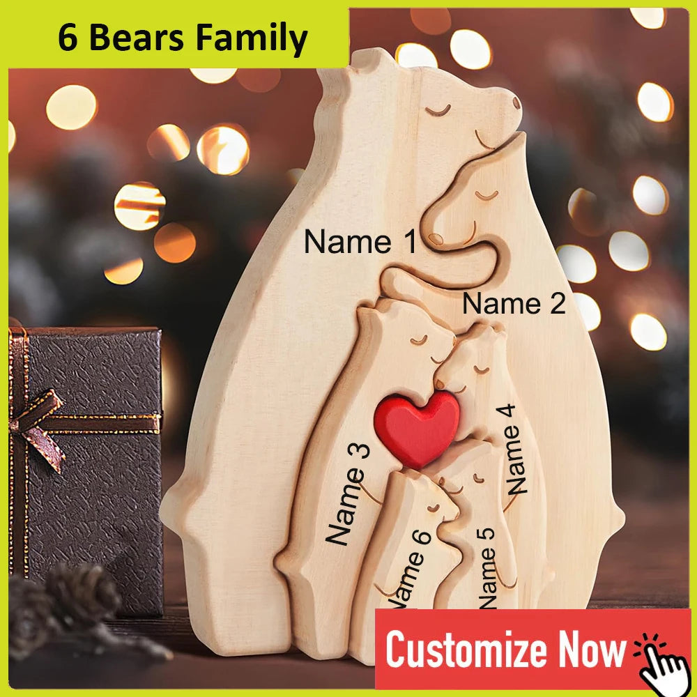NONED Personalized Bear Family Wooden Puzzle With Free Engraving