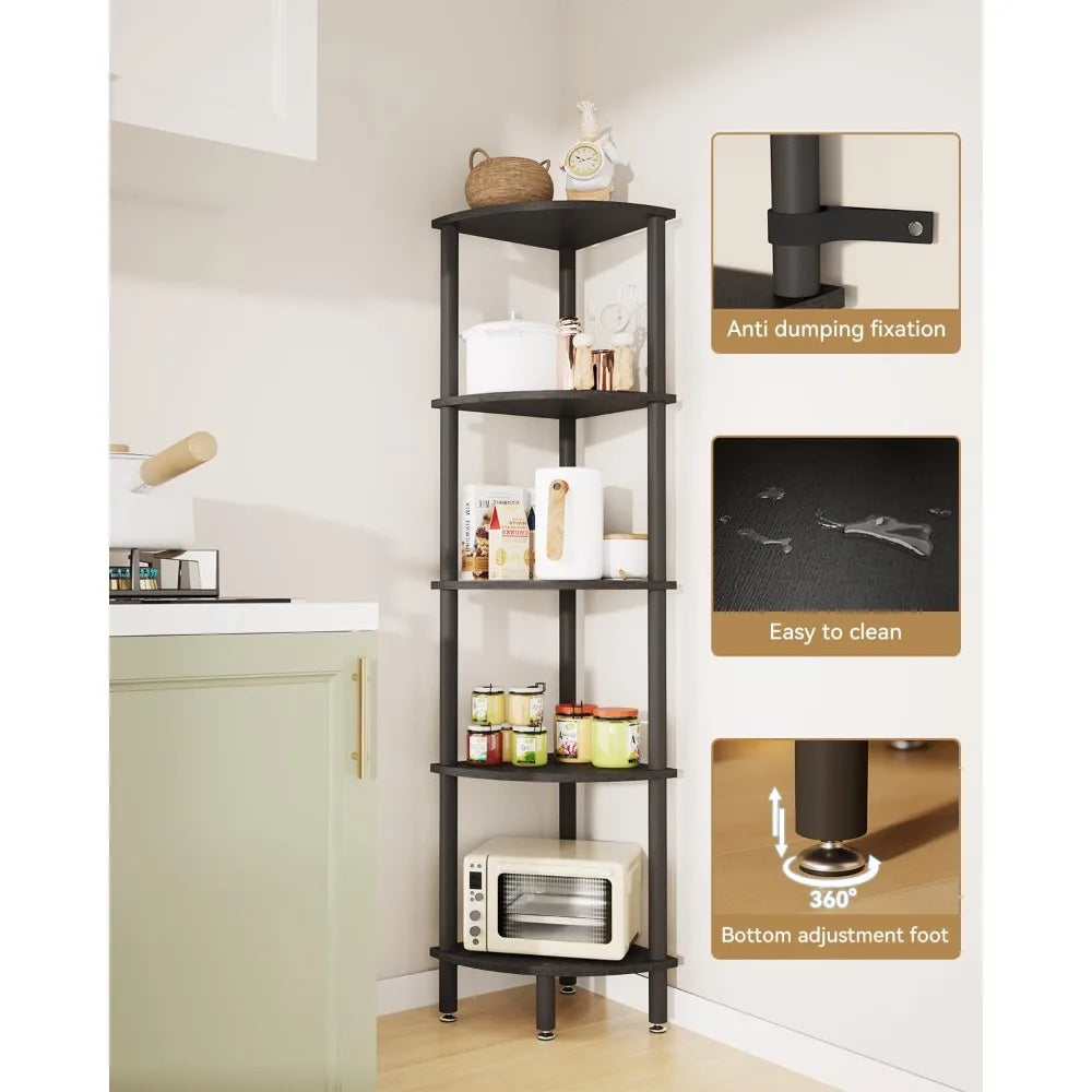 IBUYKEM 5 Tier Corner Shelf Stand Industrial Display Rack