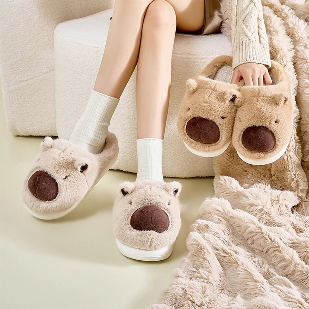 Plush Capybara Slippers Closed Toe Slippers Cute Thermal Home Slippers Comfortable Fluffy Couple Slippers Non-Slip for Men Women